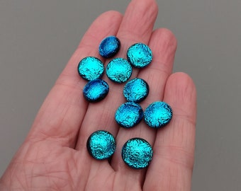 Lot de 10 cabochons en verre dichroïque environ 12 mm, cabochons bleus, cabochons en verre artistique, cabochons ronds, paires de cabochons, fabrication de bijoux