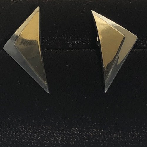 Beautiful Mid-Century Architectural Sterling 925/10K Gold Pierced Earrings shops Circa 1970