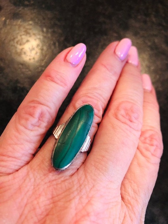 Vintage STERLING and MALACHITE Mexican Ring (circ… - image 1