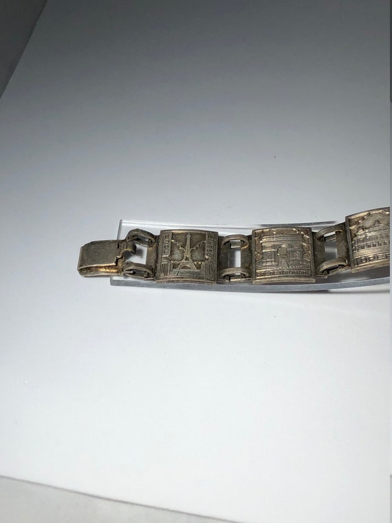 Art Deco PARIS Souvenir silvertone panel Bracelet - image 7