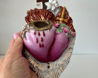 Antique 19th Century HOLY WATER FONT in porcelain