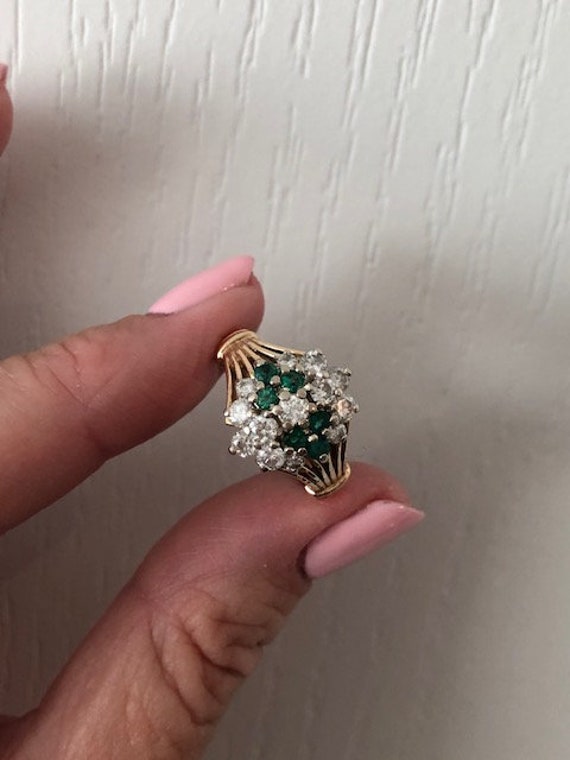 Stunning Vintage 1980 Emeralds and Diamond 14K Yel