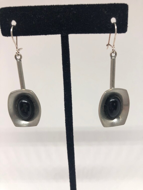 Mid Century Scandinavian onyx pewter earrings (ci… - image 2