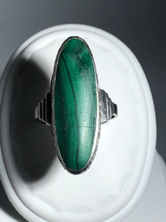 Vintage STERLING and MALACHITE Mexican Ring (circ… - image 4