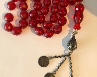 Ramadan Antique Islamic Prayer Beads - Cherry Amber Bakelite -  Ottoman Rosary  (circa 1907-1920)