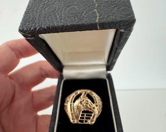 Vintage Man 1970's HORSESHOE  RING 14K Yellow Gold, size 12 US