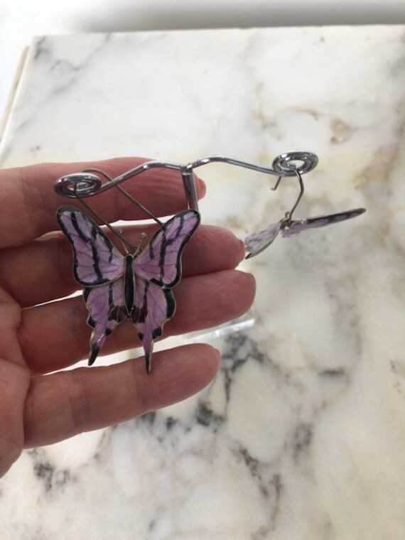 Vintage BOHO Lilac and Black Enamel on Sterling a… - image 3