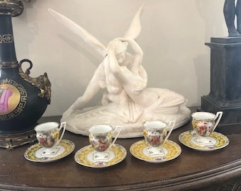 Gorgeous Set of 4 Square Footed DEMITASSE SAXE Porcelain Coffee Cups