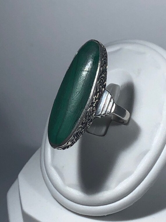 Vintage STERLING and MALACHITE Mexican Ring (circ… - image 6