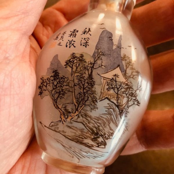 Antique Chinese Painted  Glass SNUFF Bottle (signed) 100 years +