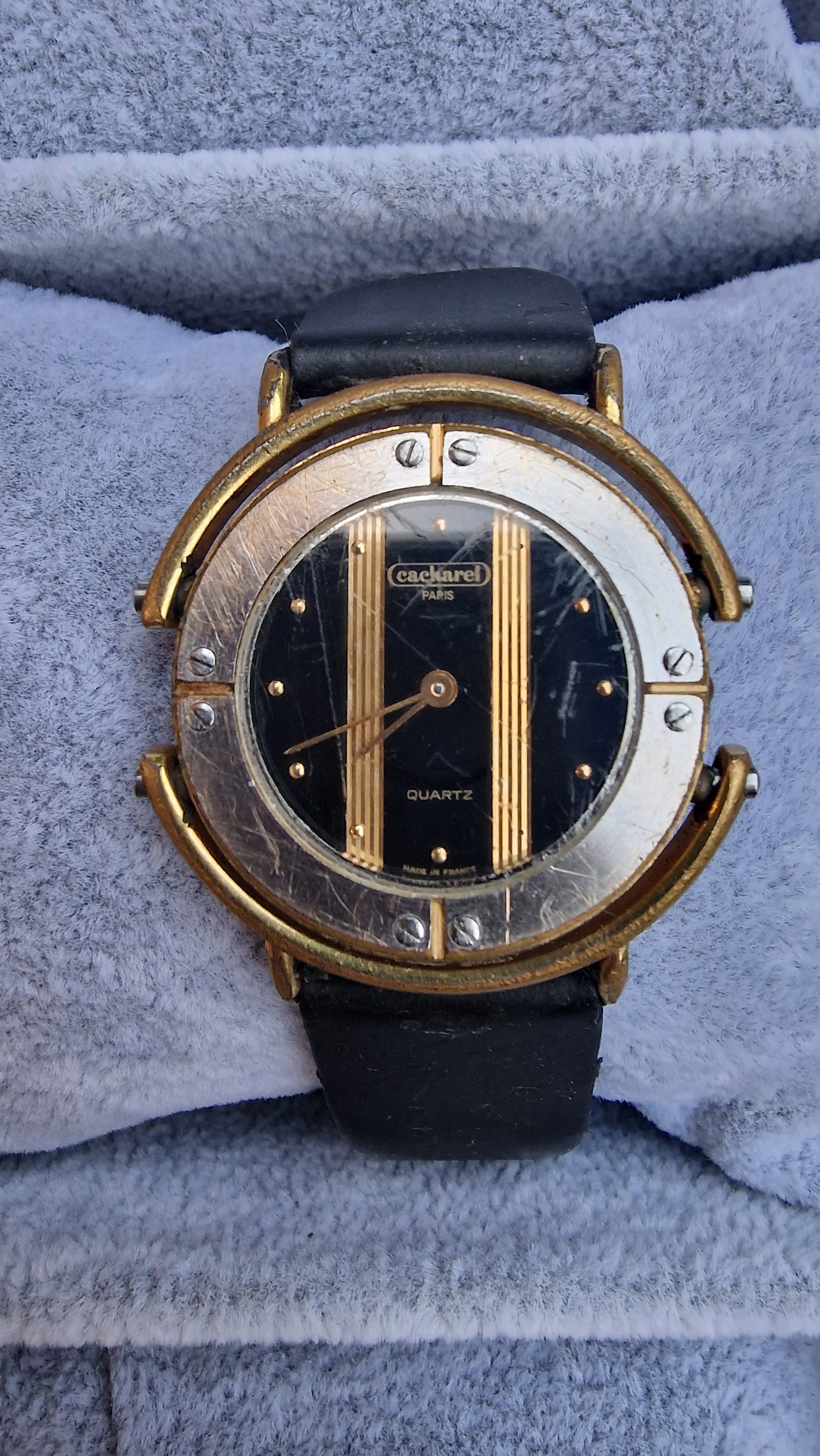 Retro Cacharel Paris ladies silver tone gray leather watch NEW BATTERY Gift for her Cacharel Lady Watch with tone-on-tone dial  main image 3