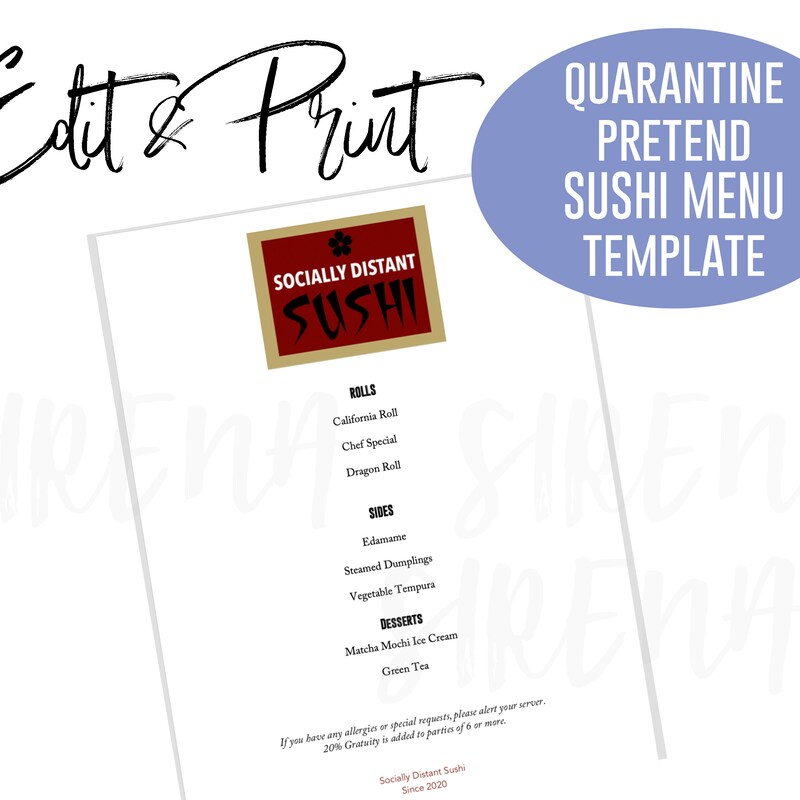 Fake Restaurant Menu - Etsy