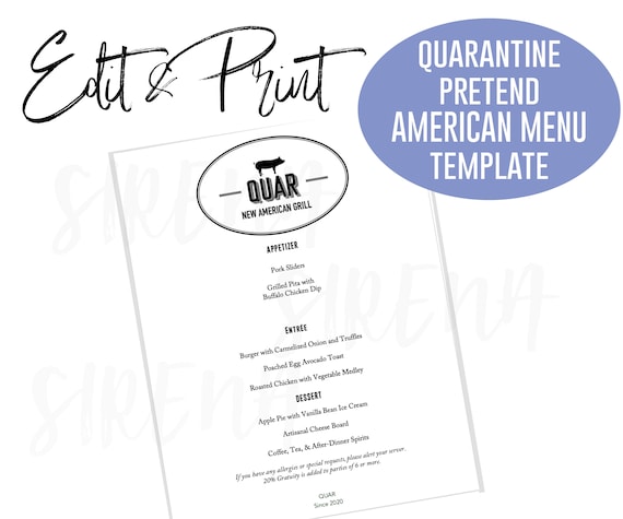Custom Quarantine Pretend Restaurant Menu Template New Etsy