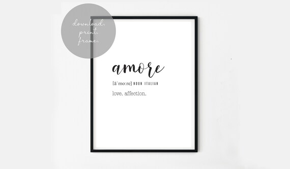 Amore Definition Print Printable Wall Art Digital Download Poster Italian Word Black and White Minimalist Decor Language Print