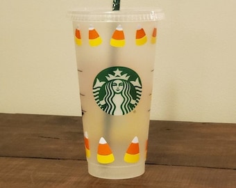 Candy Corn Personalized Starbucks Cold Cup; Perfect for Fall and Halloween!