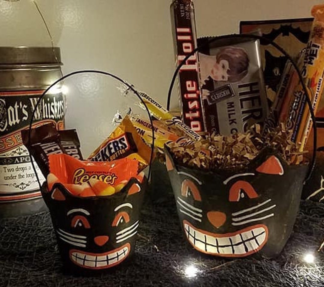 Halloween Vintagestyle Paper Mache Cat Buckets magic Etsy