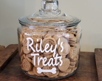 PERSONALIZED Dog Treat Jar: Glass Jar with Lid Personalized with Dog's Name and Symbol; Treats NOT Included