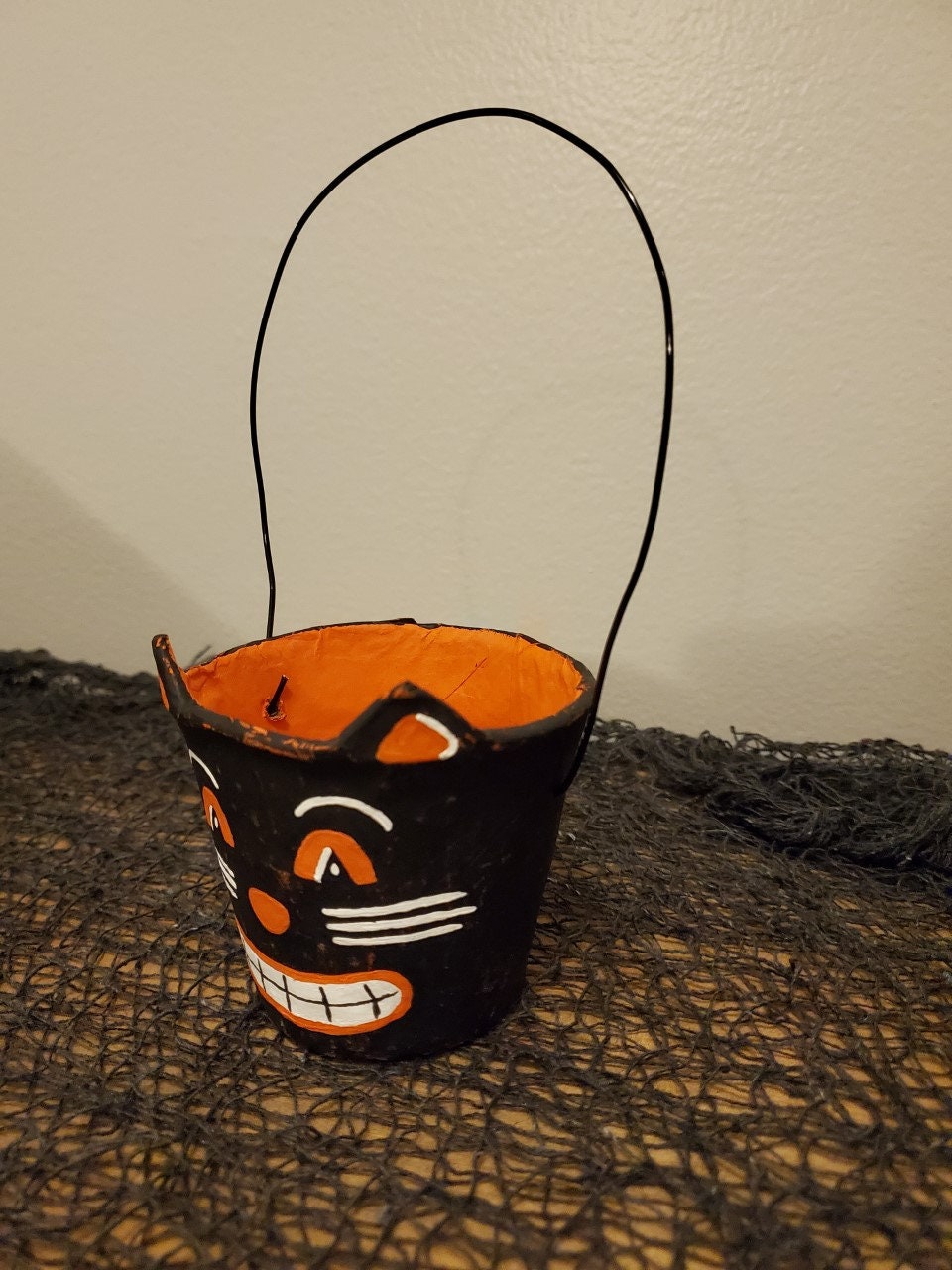 Halloween VintageStyle Paper Mache Cat Buckets Magic Etsy