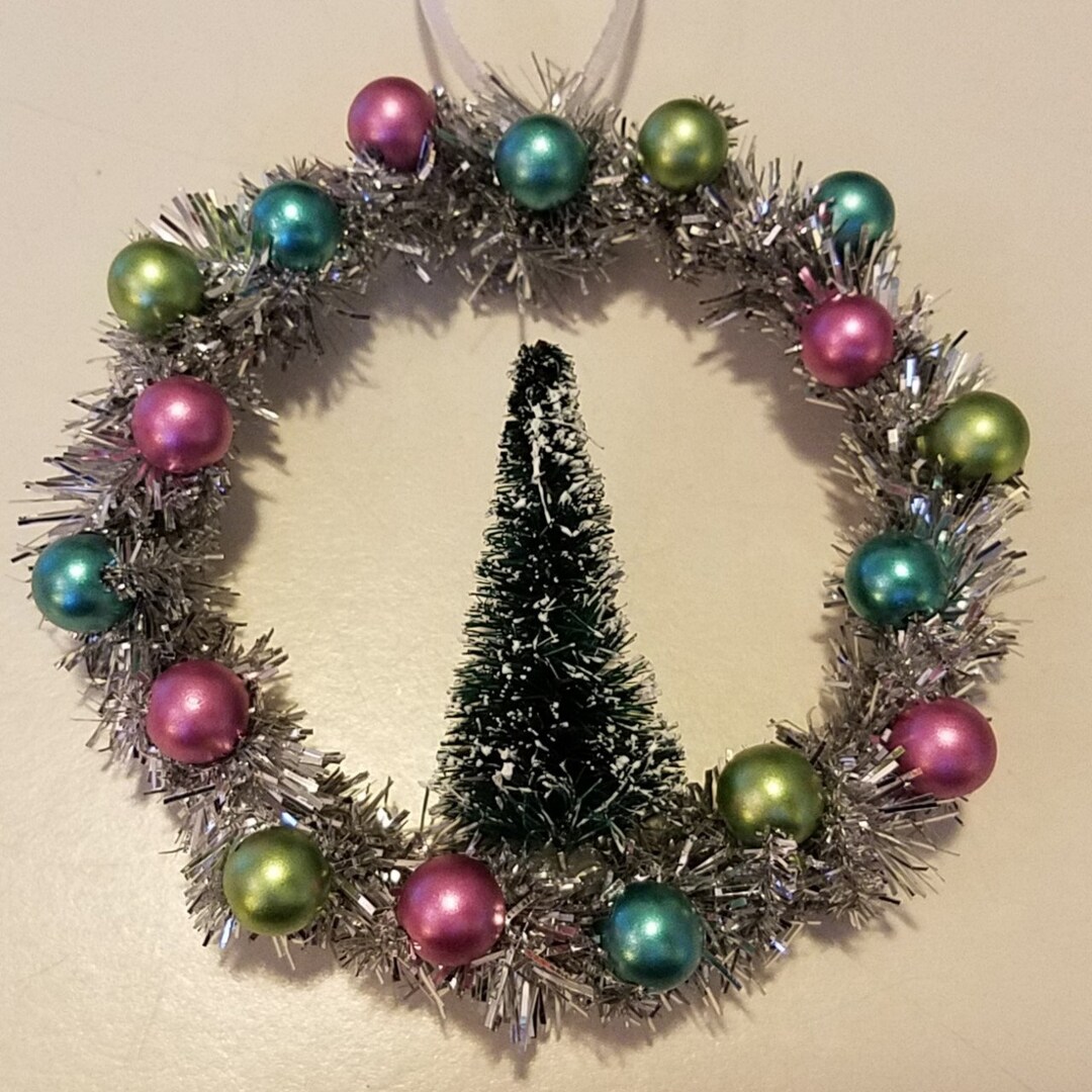Vintage Style Tinsel Wreath Ornaments Etsy
