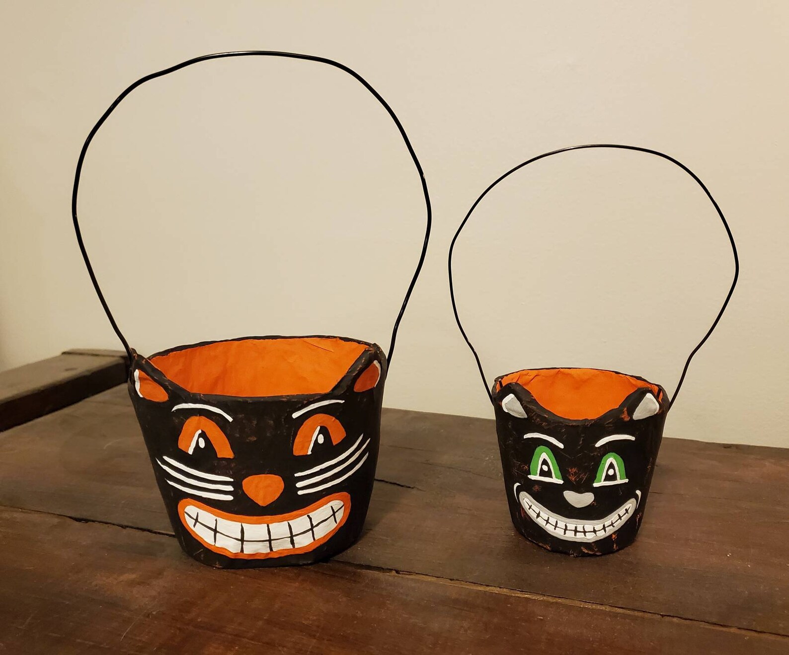 Halloween Vintagestyle Paper Mache Cat Buckets magic Etsy