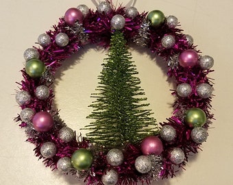 Vintage Inspired Retro Tinsel Wreath Ornament