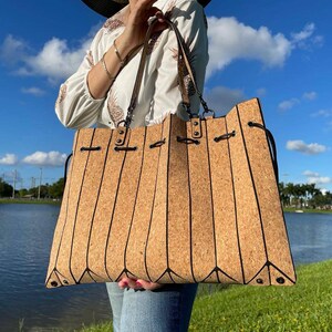 Women's Unique Accordion Cork Bag