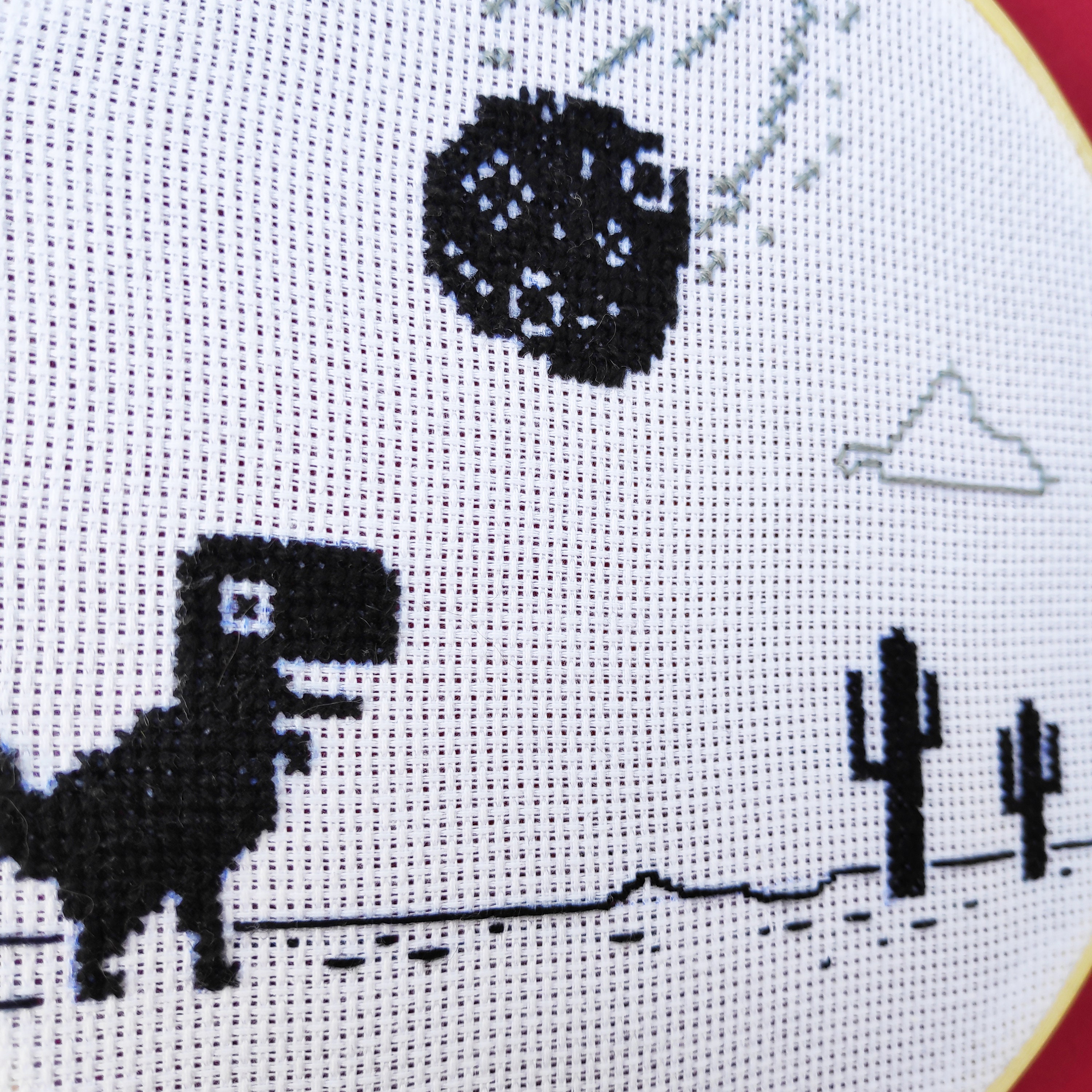 Chrome Dino Run Hand Embroidered Hoop Art 7 Pixel Art 