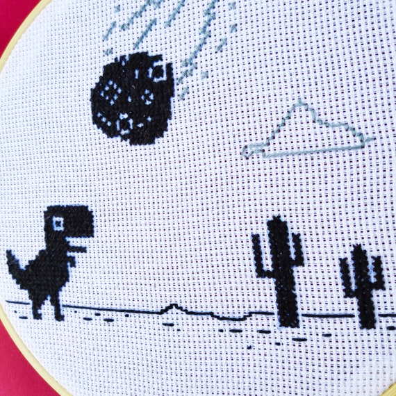 Chrome Dino Run Hand Embroidered Hoop Art 7 Pixel Art -  Hong Kong