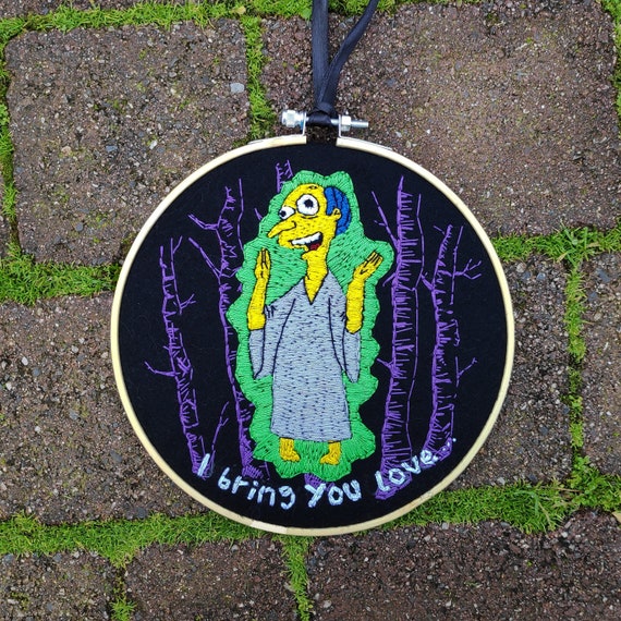 The Simpsons Hand Embroidered Hoop Art Mr Burns Alien I Etsy