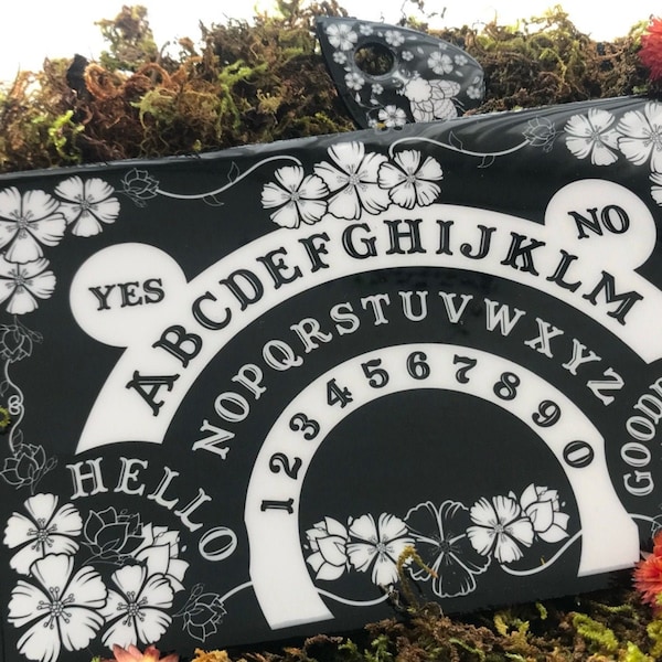 HANDMADE The Flowers and the bees (Black and White Ouija Board) spirit board, talking board