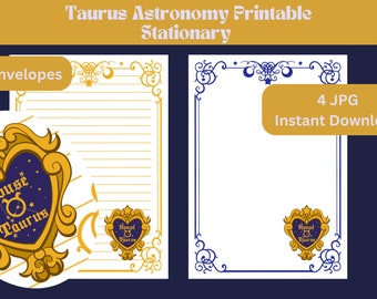 Taurus Zodiac Sign Astrology Horoscope Printable Stationery /Printable Stationary/Line Paper/Printable Envelope/Writing Paper/ A4