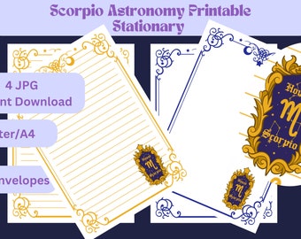 Scorpio Zodiac Sign Astrology Horoscope Printable Stationery /Printable Stationary/Line Paper/Printable Envelope/Writing Paper/ A4