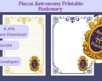 Pisces Zodiac Sign Astrology Horoscope Printable Stationery /Printable Stationary/Line Paper/Printable Envelope/Writing Paper/ A4