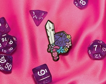 Dice and Sword Hard enamel pin (dungeon master, D20)