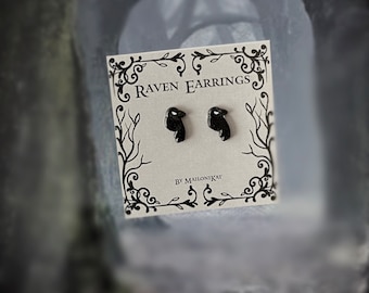Raven Stud Earrings (Raven, Edgar Allan poe, haunted, terror, halloween, Samhain)