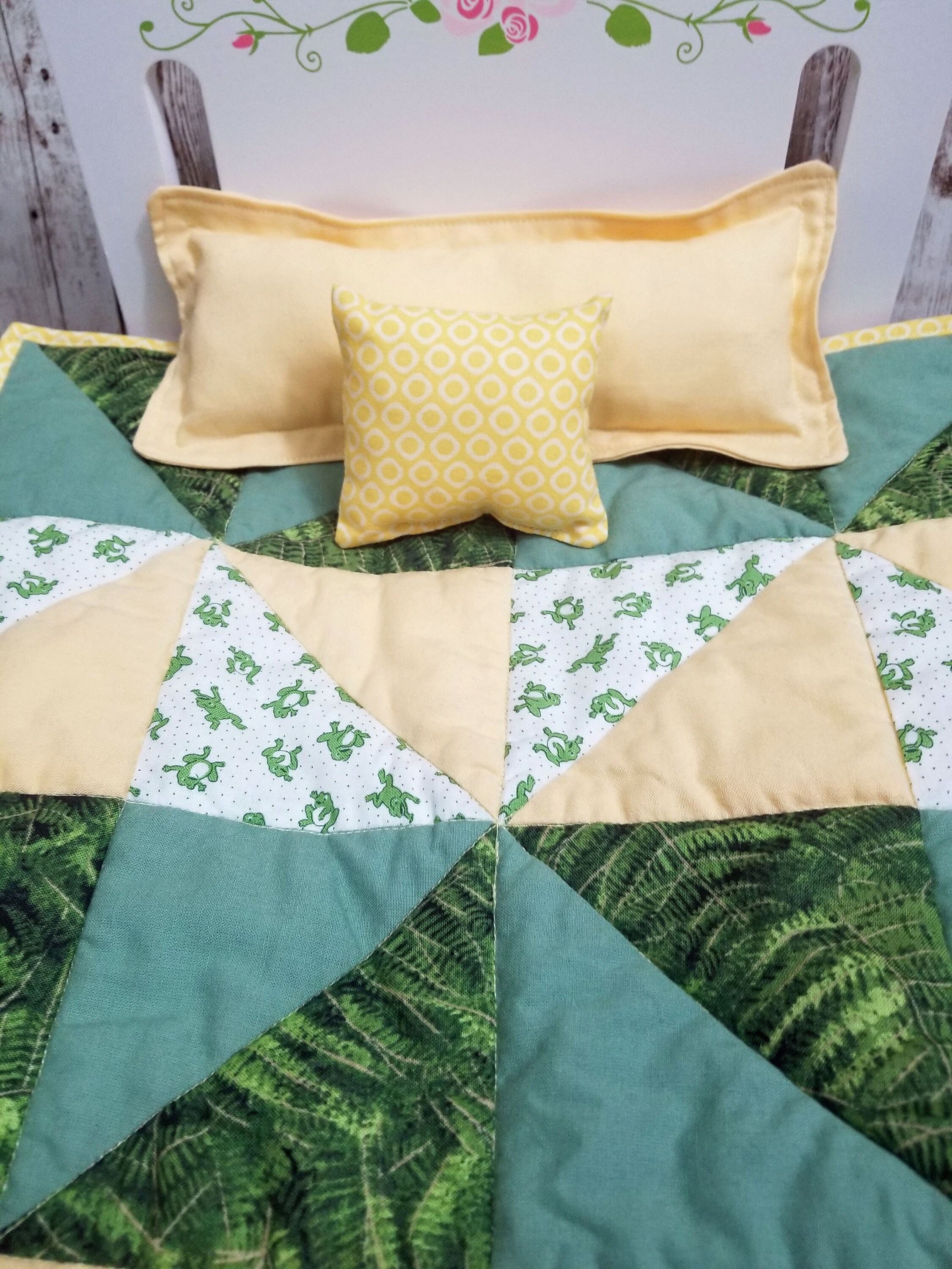 18 Inch Doll Quilt and Pillow Set Yellow and Green Etsy UK