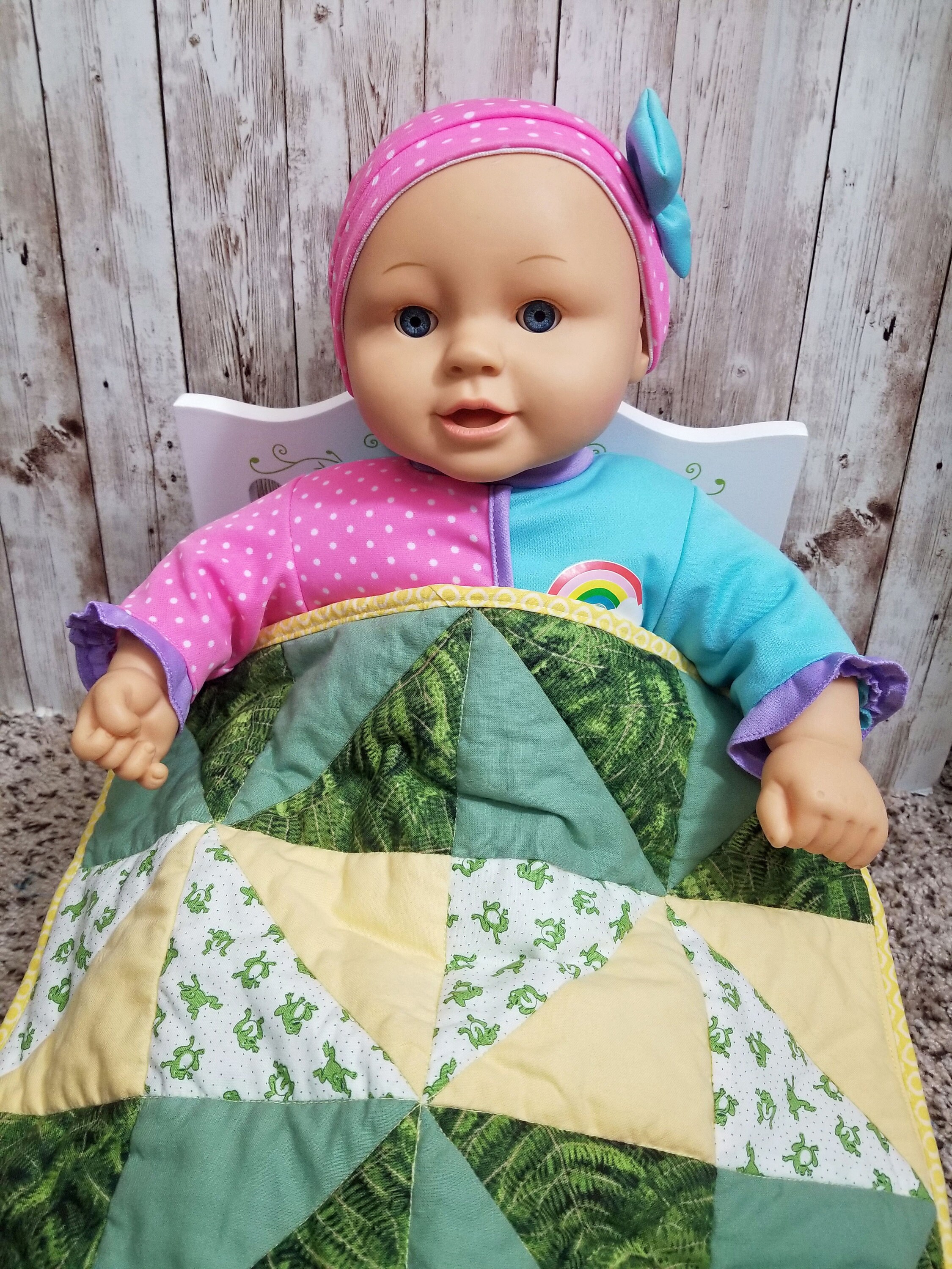 18 Inch Doll Quilt and Pillow Set Yellow and Green Etsy UK