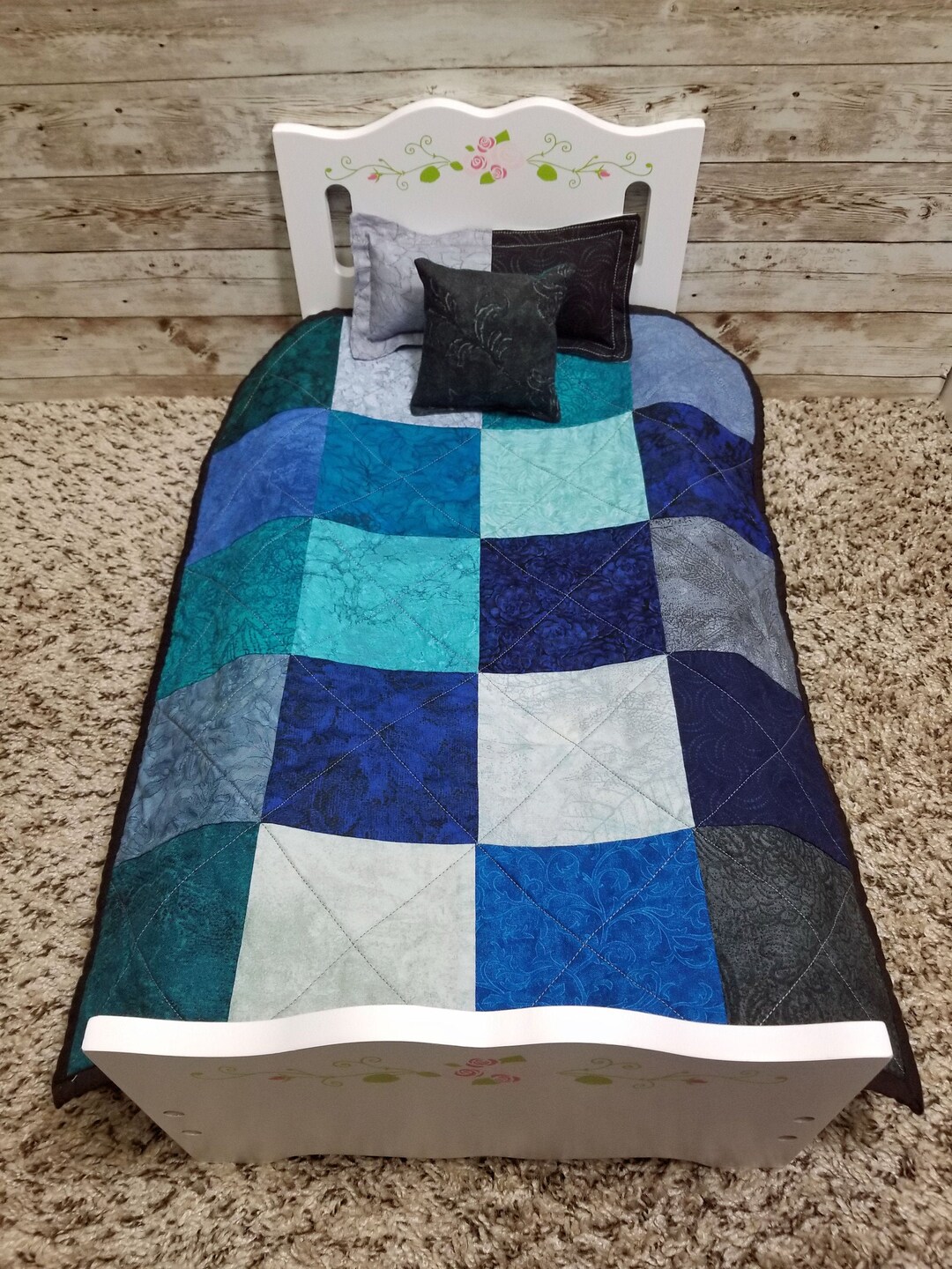 18 Inch Doll Quilt and Pillow Set, Green and Blue, Ready to Ship Etsy