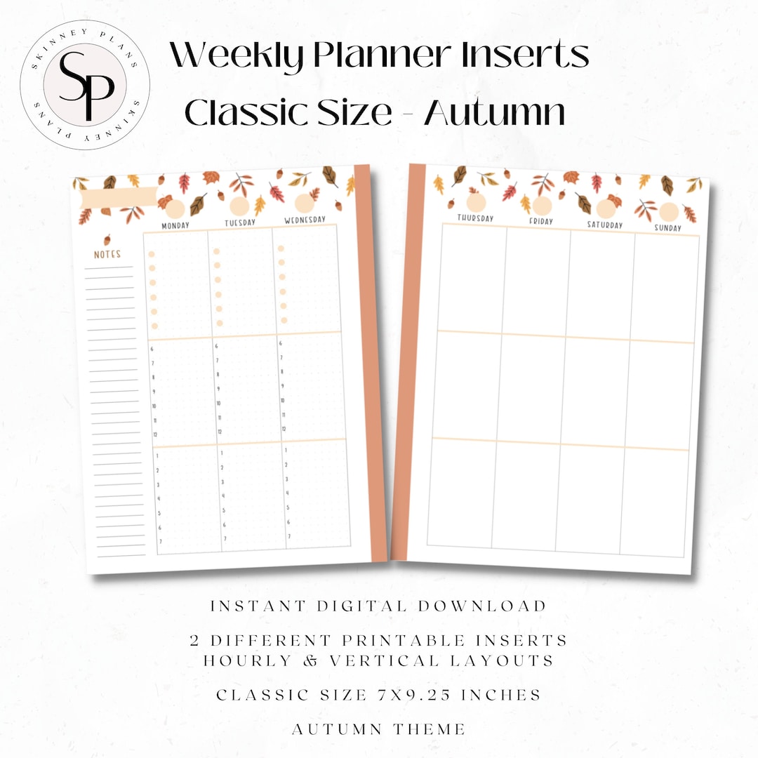 Printable Weekly Planner Inserts Classic Size 7 X 9.25in Discbound Autumn/seasonal Theme - Etsy