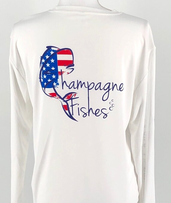 Fishing Shirt, Champagne Fishes Long Sleeve Unisex Crew Neck Shirt