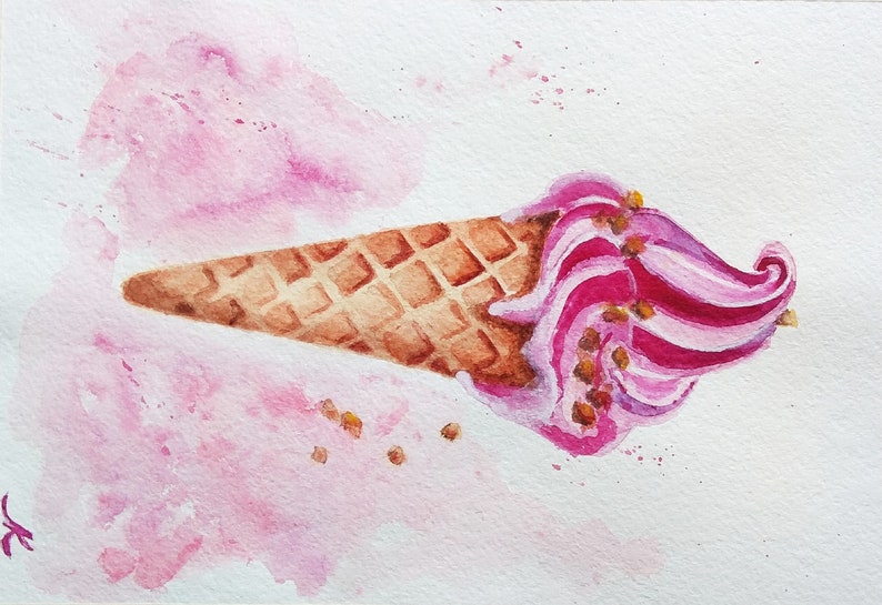 Ice cream Watercolor Painting Original Art Ice Cream cone Etsy