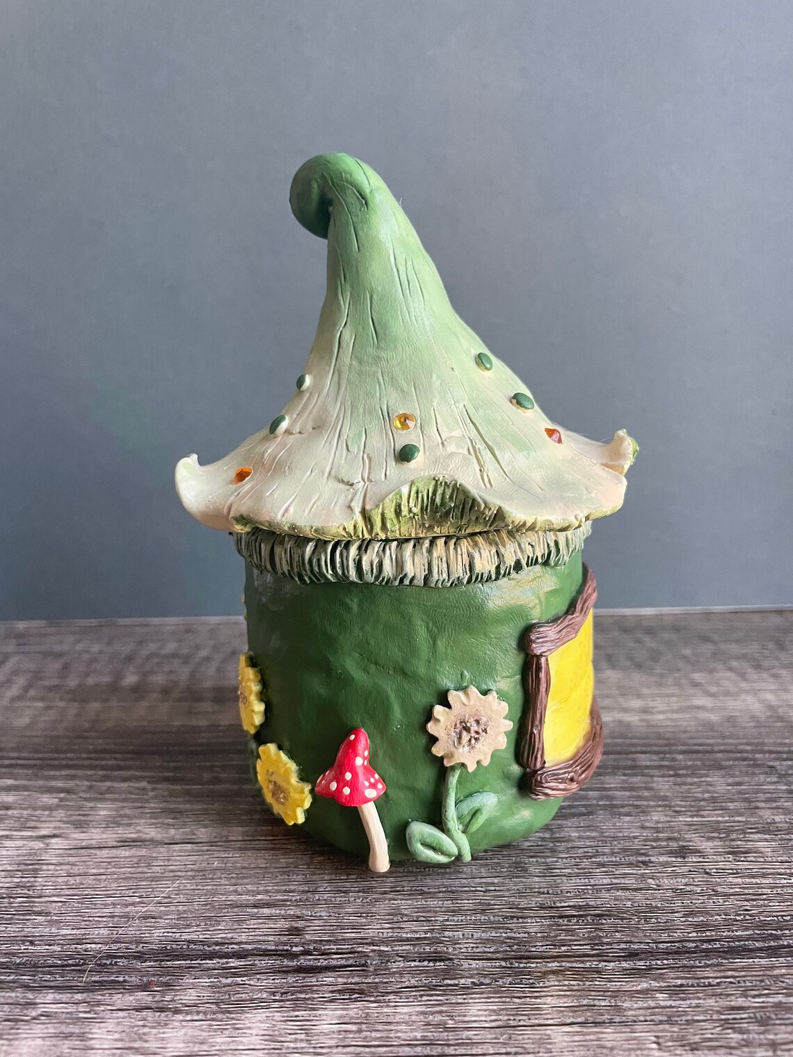 Cottagecore Mushroom House Jar Polymer Clay on Glass Jar Etsy