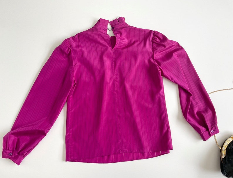 70s retro blouse secretary blouse ruffle collar hot pink image 5