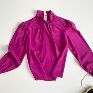 70s retro blouse secretary blouse ruffle collar hot pink image 2