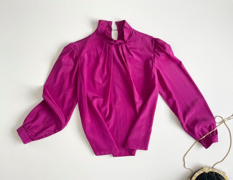 70s retro blouse secretary blouse ruffle collar hot pink image 2