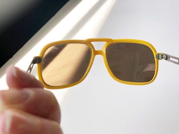 80s yellow frame mirrored sunglasses safety ski p… - image 7