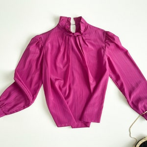 70s retro blouse secretary blouse ruffle collar hot pink image 1