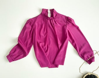 70s coquette blouse secretary blouse ruffle collar hot pink