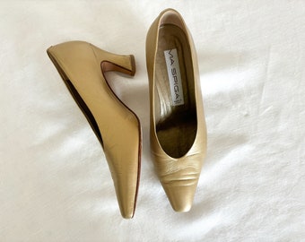 y2k workcore fashion gold metallic heels leather via spiga size 8B