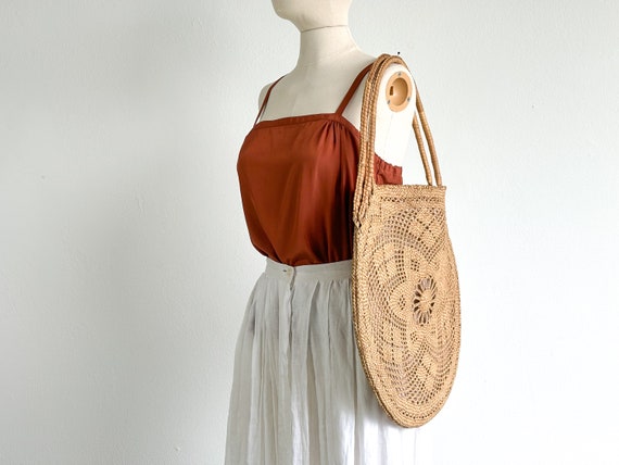 boho summer purse 70s large round straw purse sho… - image 4